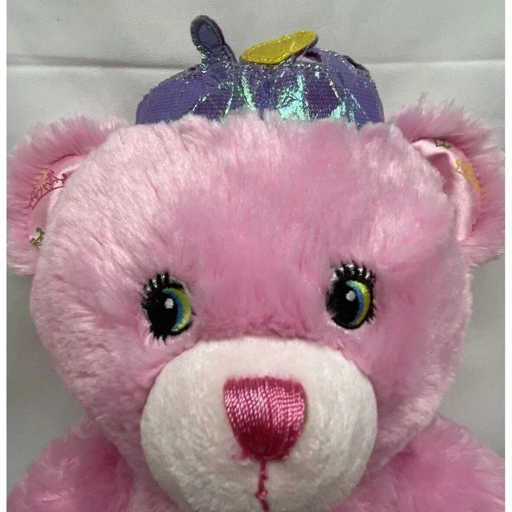Build a Bear Disney Princess Sparkle Pink Bear w/Crown Plush Toy Stuffed Animal